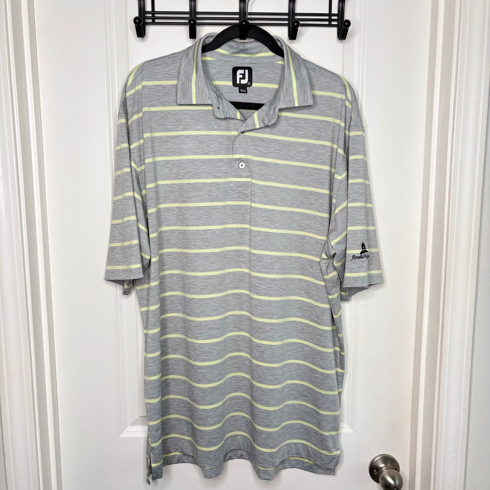 FootJoy Shirt Mens XL Grey Yellow Amelia National Golf Polo Shirt Short Sleeve